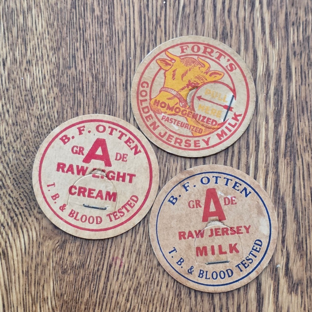 Vintage Milk Bottle Caps Fort's Golden Jersey B.F. Otten Grade A Raw 3pc Lot